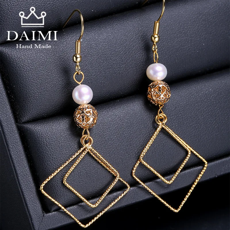 

DAIMI White Pearl Hyperbole Earrings Gold Jewelry Designs Trendy Drop Earrings Huger Square Earrings 2018 New 6.5cm