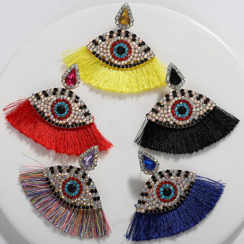 

Girlgo Summer Romantic Eyes Drop Dangle Earrings for Women Luxury Design Pendientes Crystal Tassel Statement Earrings Jewelry