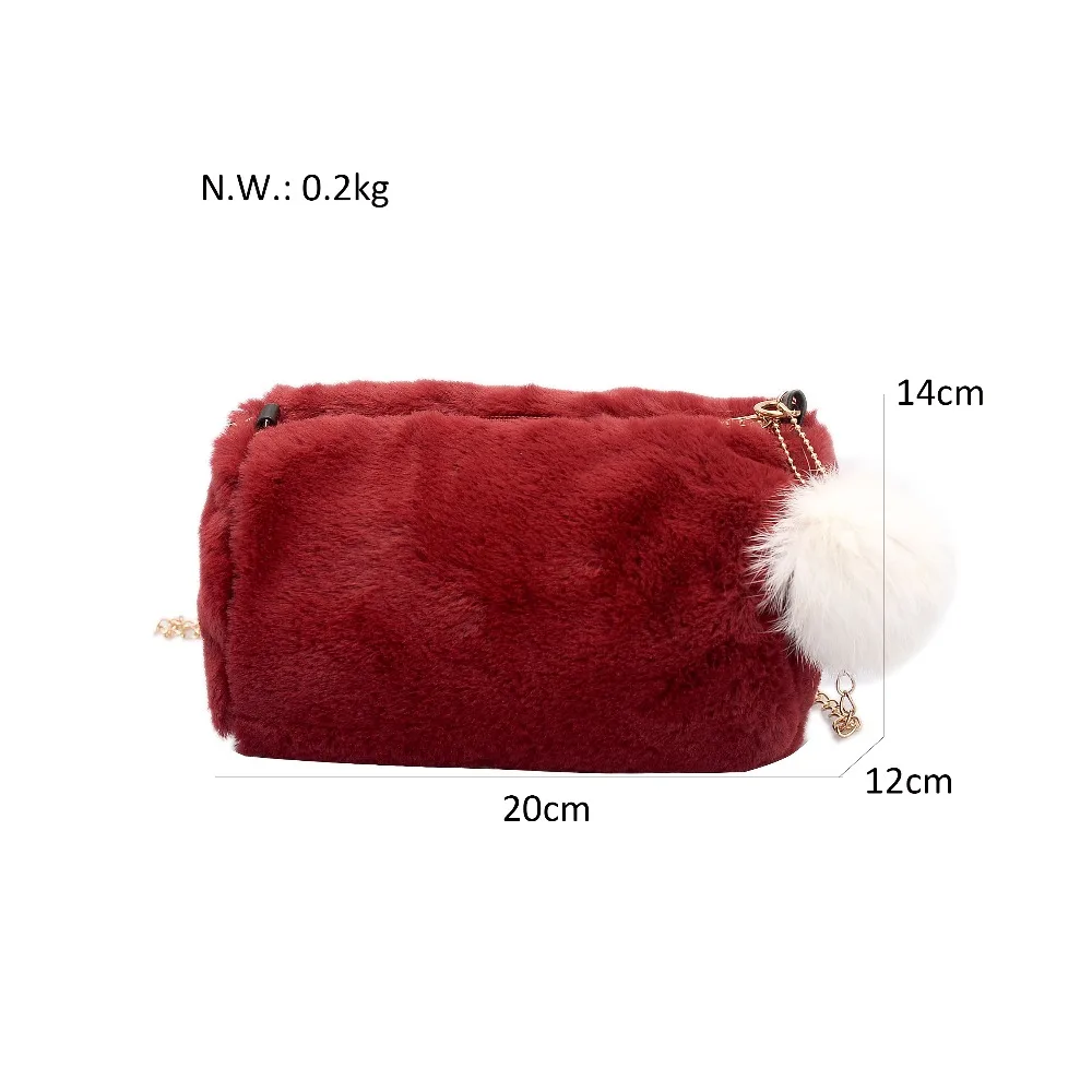 Hot Barrel Shaped Bag Velour Female Chain Handbag Fur Ball Women Purse Crossbody Messenger Shoulder Bags Sac A Main mujer bolsaDSC_3864
