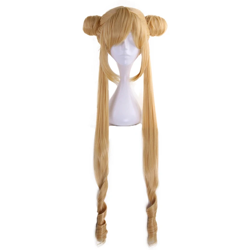 SAILOR MOON doble cola de caballo larga recta rubia limón amarillo sintético Cosplay peluca para disfraz de fiesta de Halloween SAILOR MOON doble cola de caballo larga recta rubia limón amarillo sintético Cosplay peluca para disfraz de fiesta de Halloween