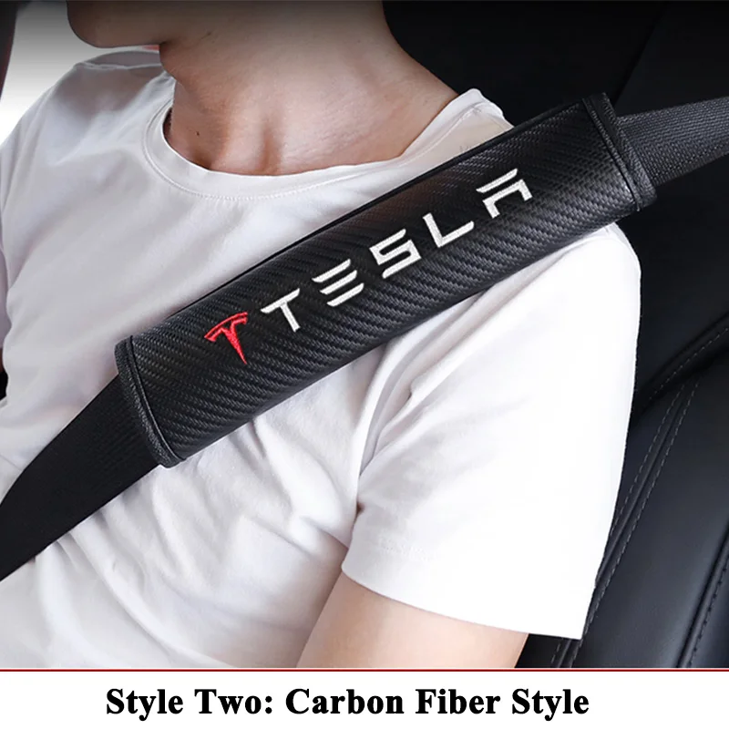 1 пара для укладки крышку ремня безопасности автомобиля плечо протектор ремень Pad углеродного волокна спортивная для Tesla модель S X модель 3 - Название цвета: Style Two