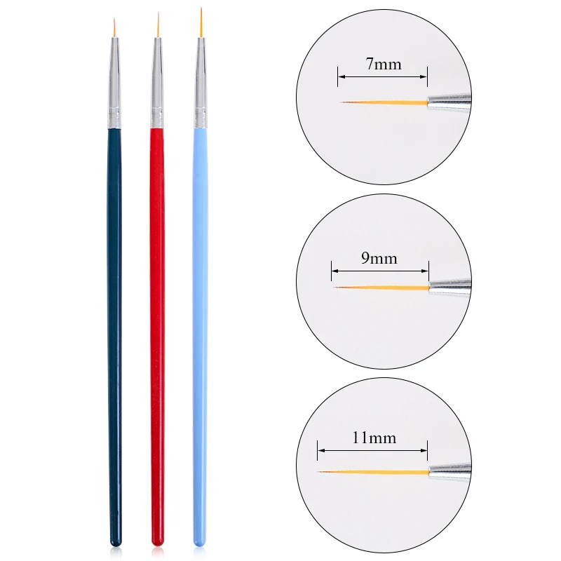 MeetAcross 3 шт. набор кистей для рисования карандаши тонкие профессиональные металлические ручки для полировки краски для рисования Kolinsky Nail Art Кисти тонкие - Цвет: AK3207