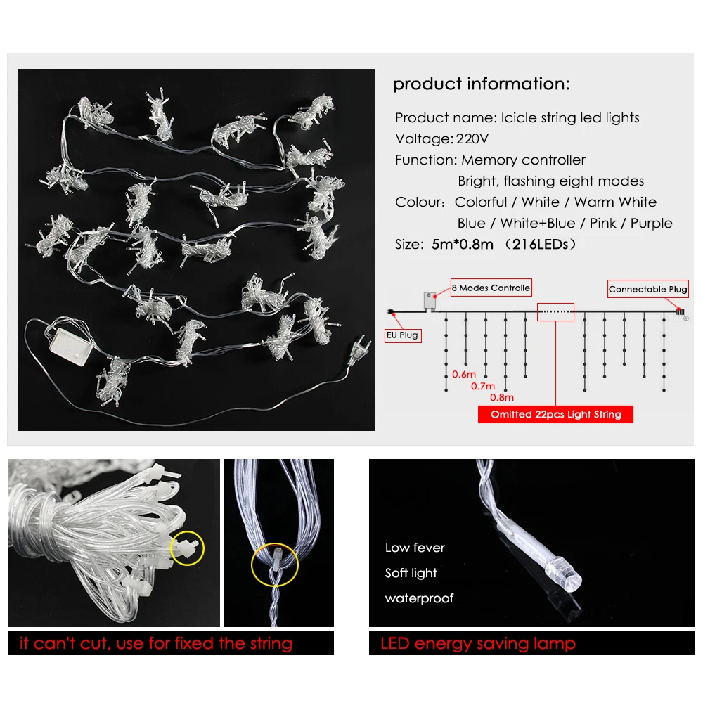5 м светодиодный гирлянда-сосулька, Рождественский Сказочный светильник, наружная Гирлянда для занавесок, новогодний декоративный светильник для свадебной вечеринки, декор для окна