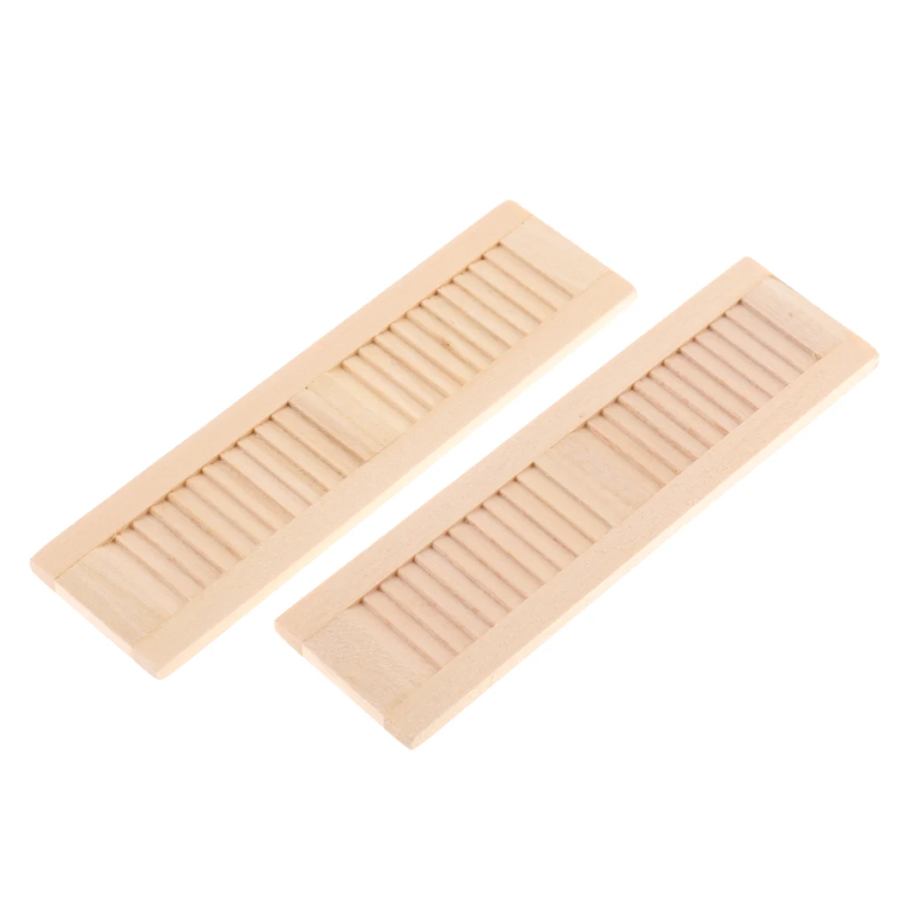 2 Pieces 1/12 Dollhouse Furniture Wooden Shutters DIY Window Accessory