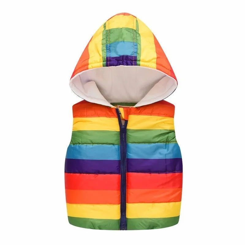 Baby Girl Winter Clothes Warm Kids Vests For Boys Cartoon Rainbow Dinosaur Outerwear Sleeveless Hooded Jackets Gilet Boy Coats - Цвет: Ali1440O