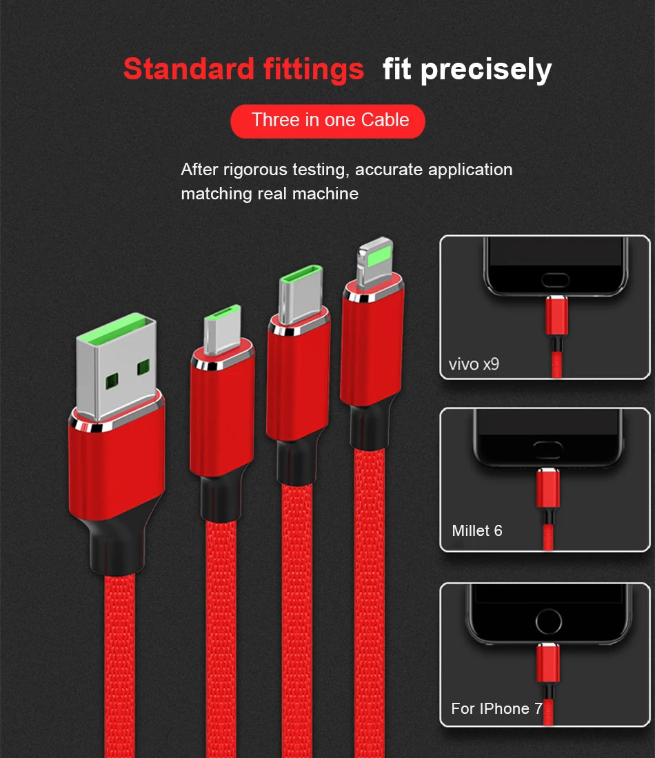 NOHON 3 in 1 USB Fast Charger Cable 8 Pin For iPhone X 8 7 XS MAX XR Micro USB Type C For Samsung Xiaomi 8 Huawei Charging Cord (8)