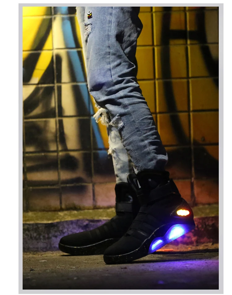 Мужская баскетбольная обувь; обувь с подсветкой; мужские кроссовки с подсветкой «Назад в будущее»; мужская обувь с высоким берцем для костюмированной вечеринки