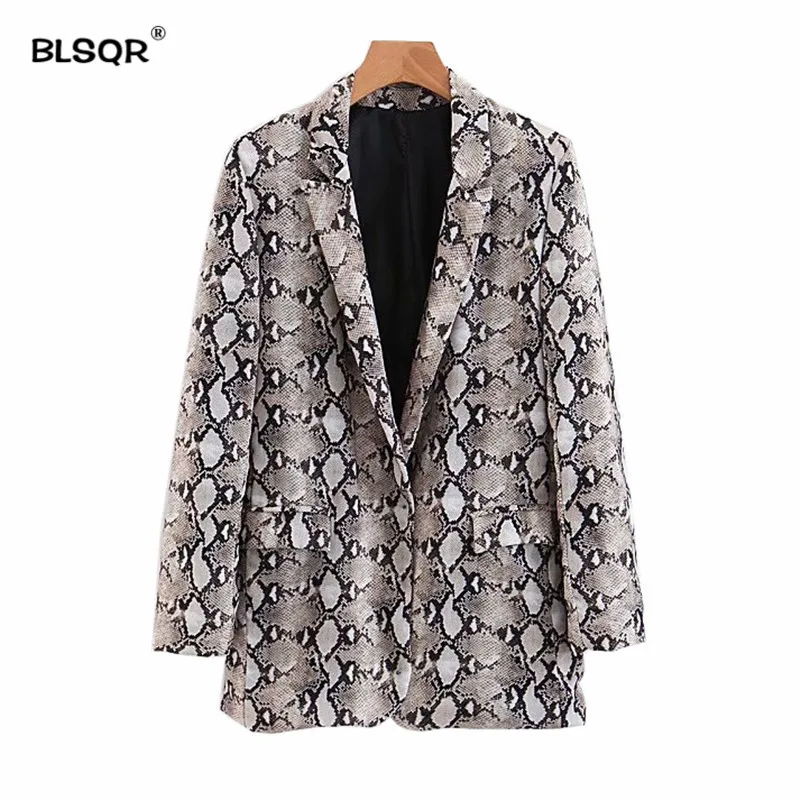 

Women Vintage Snake Print Blazer Pockets Notched Collar Long Sleeve Coat Female Outerwear 2018 Fashion Casaco Feminine Tops