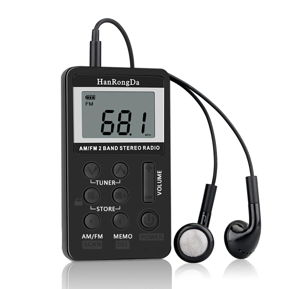 

HanRongDa HRD-103 small AM FM Digital Radio 2 Band Stereo Receiver Portable Pocket Radio w/ Headphones LCD Screen with earphone