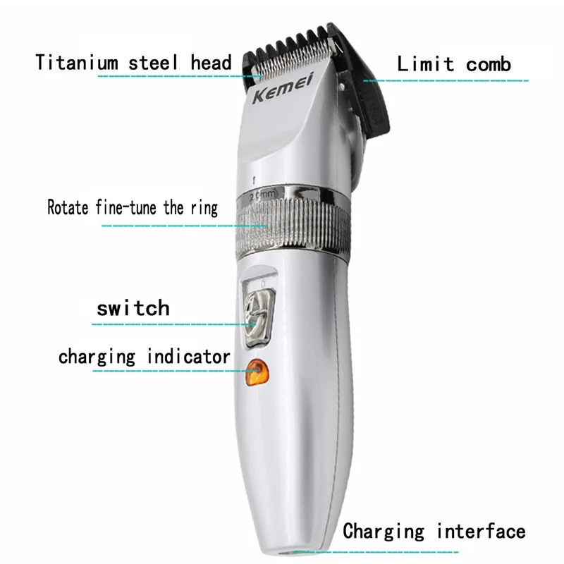Kemei водонепроницаемый электрический триммер для стрижки волос Профессиональный перезаряжаемый волос резки бритва Регулируемая Clipper
