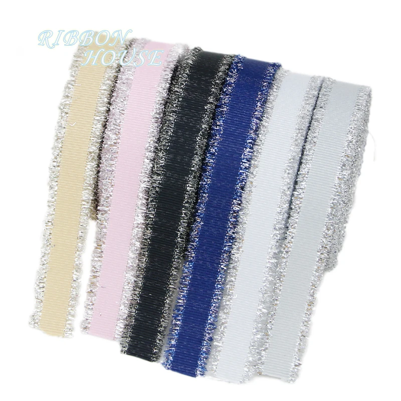 

(5 yards/roll) white Silver edge grosgrain ribbon gift wedding christmas ribbons
