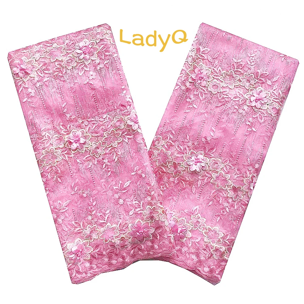 

French African Lace Fabric 2019 High Quality Lace Nigerian Applique 3D Beaded Lace Fabric Baby Pink Swiss Cord Guipure Net Lace