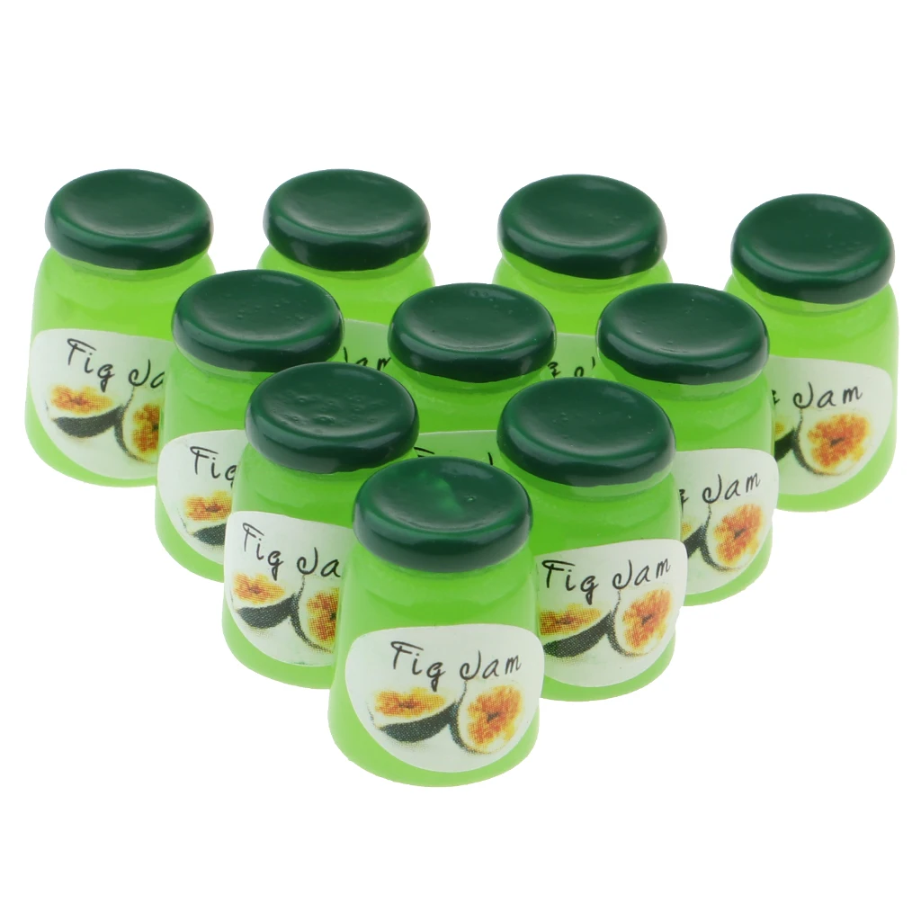 Handcrafts Miniature Food Groceries Model Soft Drink Juice Fig Jam Bottles For 1/12 Dolls House Dining Room Accessories 10 pcs