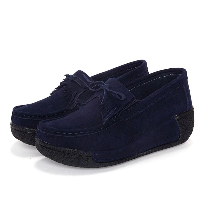 Leather Tassel Women Toning Shoes Height Increasing Swing Shoes Thick Soles Wedge Slimming Spring Autumn Women Lazy