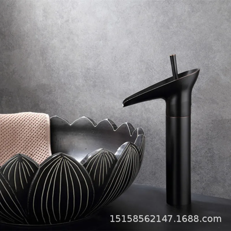European antique black ancient copper table above basin faucet + tube , hot and cold mixer faucet tall
