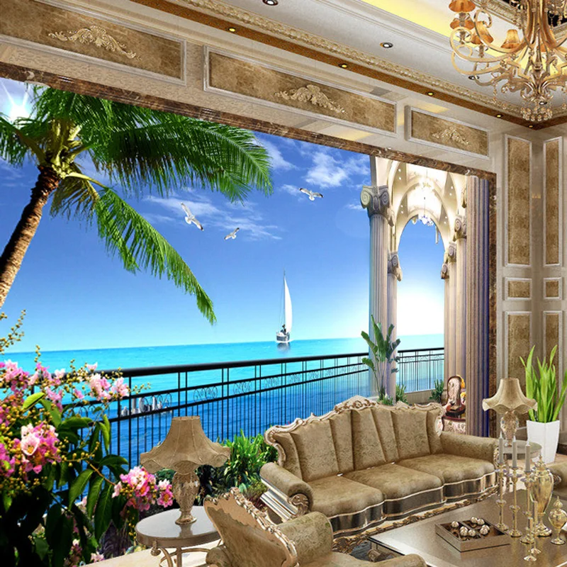 

Custom 3D HD Sea View Room Living Room Sofa Background Wall Mural Wallpapers Sea Sailing Boat Photo Wall Paper On The Wall 3D