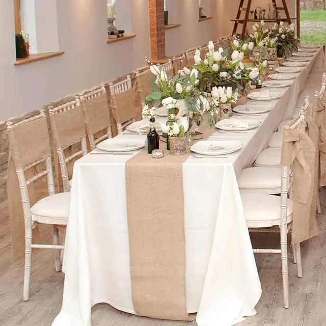 30cmx10m Vintage Natural Burlap Jute Linen Table Runner Lace Cloth 30cmx10m Vintage Natural Burlap Jute Linen Table Runner Lace Cloth For Dinning Room Restaurant Gadget