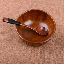 2017 Hot Selling Natual Wood Round Salad Bowl Kitchen Wooden Handmade Children Fruit Rice Bowl JUL27