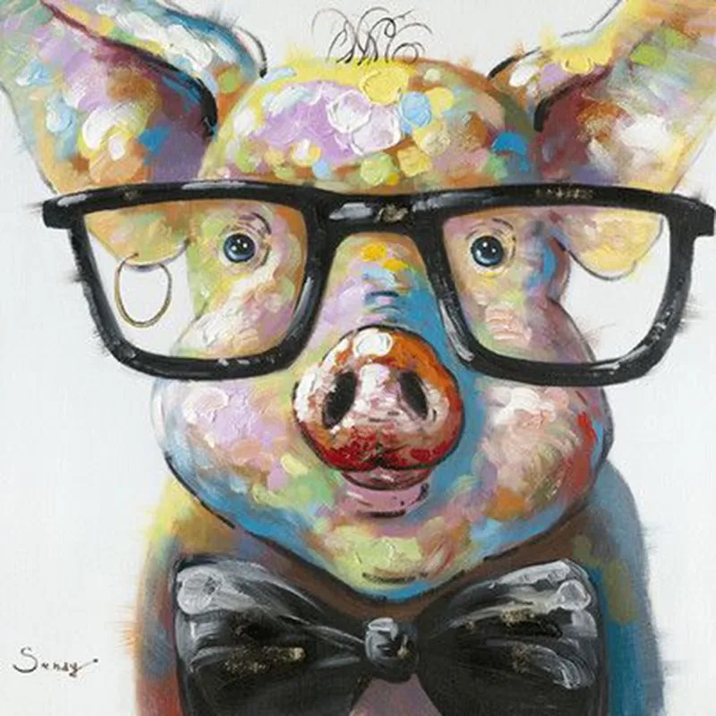 

Hand Painted High Quality Animals Smart Pig Wall Decoration Oil Abstract Animals Painting Canvas Living Room Fine Art Artwork