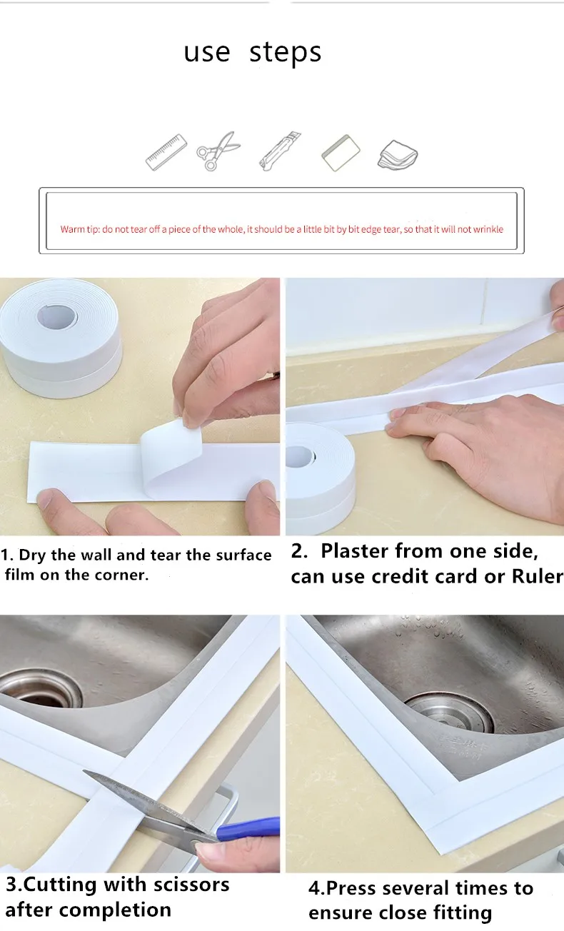 3.8cm3.2m Kitchen Wall Sticker Waterproof And Oil Proof PVC Self Adhesive Waterproof Anti-moisture Bathroom Mosaic Home Decor  14