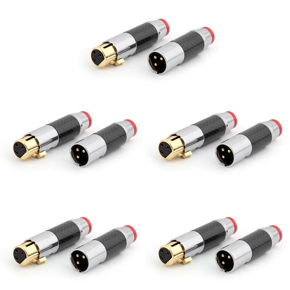 

Areyourshop 5Set Gold Plated Carbon Fiber XLR Plug Connector HiFi Audio 3Pin M & F Red