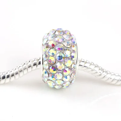 

free shipping 1pc acrylick with white AB many color rhinestone big hole Bead Fits European Pandora Charm Bracelets A114