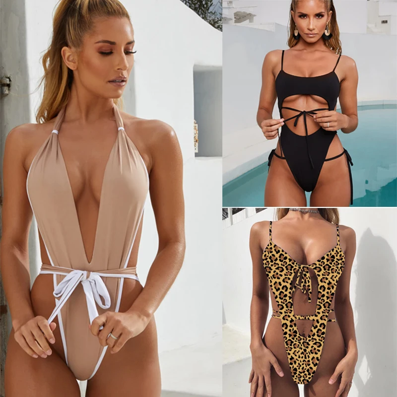 

Ariel Sarah Hollow Out One Piece Swimsuit Thong Swimwear Solid Bandage Bodysuit Leopard Piece Swimwear Bathing Suit Monokini