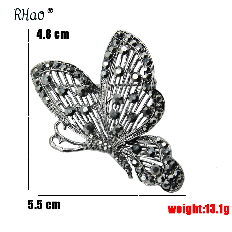 Античные Посеребренные стразы, бабочки, броши для женщин, черный цвет, брошь в виде насекомых, булавка, модное ювелирное изделие, подарок