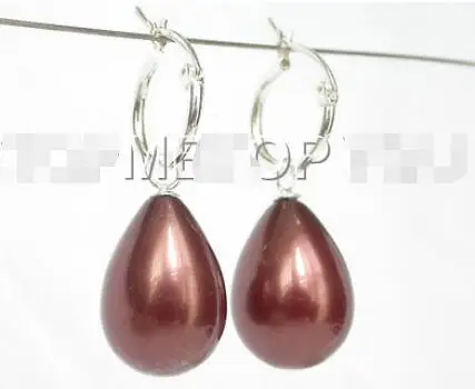 

Free Shipping >> Drop 15X12mm wine red shell pearls dangle earrings 925ss silver E1450636