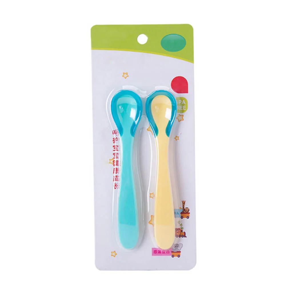 2Pcs Baby Feeding Spoons Change Color Temperature Sensing Spoons Baby Tableware Feeding Enlightenment Early Education Supplies