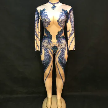 

Sexy Purple Dance Jumpsuit Sparkly Bodysuit Stage Wear Women's Celebrate Female Singer Crystals One Piece Costume Wedding Outfit