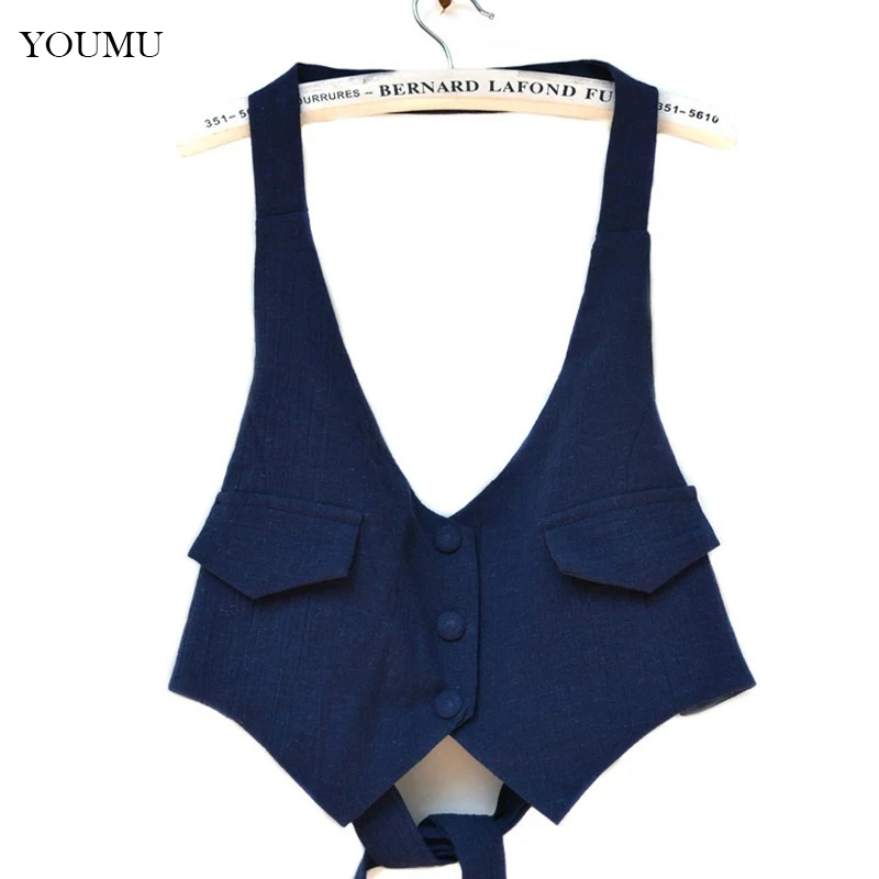

Women Cotton Linen Short Waistcoat Sexy V-Neck Solid Backless Halter Vest Sleeveless Coat Jackets Gilet Summer Fashion 223-346