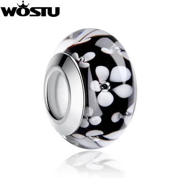 

High Quality White Flower Black Murano Glass Beads Fit Original wst Silver Charm Bracelet Necklace DIY Jewelry Making SDP6344