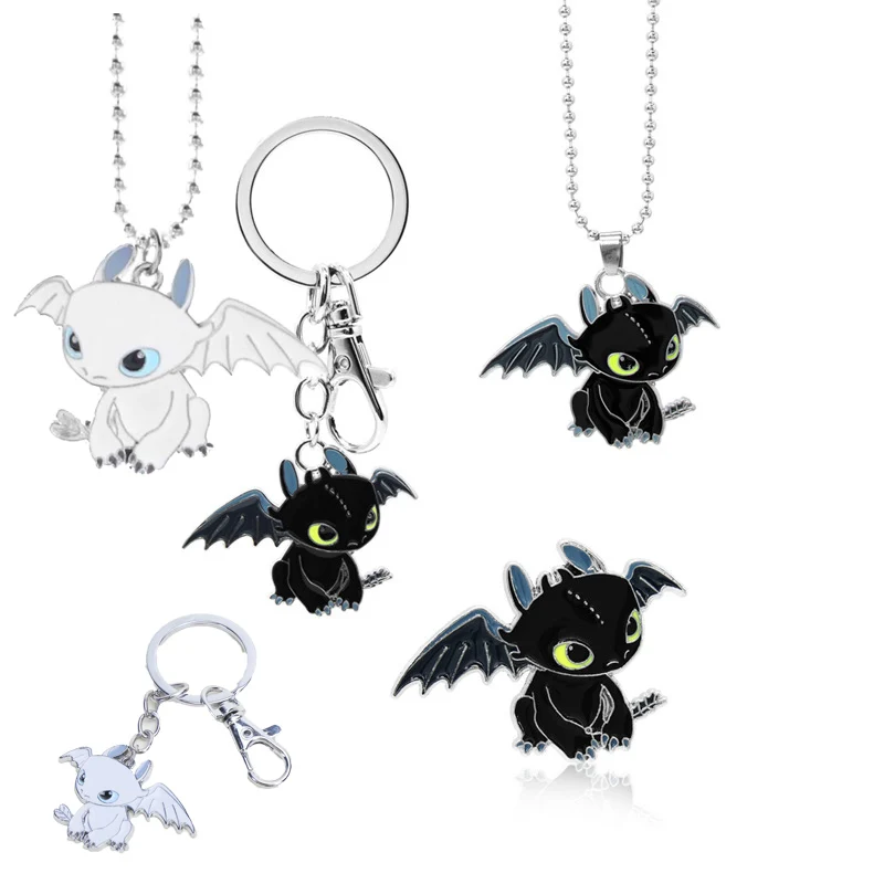 

Anime How To Train Your Dragon 3 Toothless Night Fury White Dragon Light Fury pendant Necklace keychain Breastpin figure toys