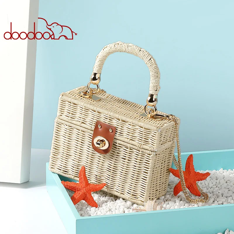 

Luxury Handbags Women Bags Designer 2019 Summer New manual Straw bag Ladies Beach Chain Shoulder bags Square bag
