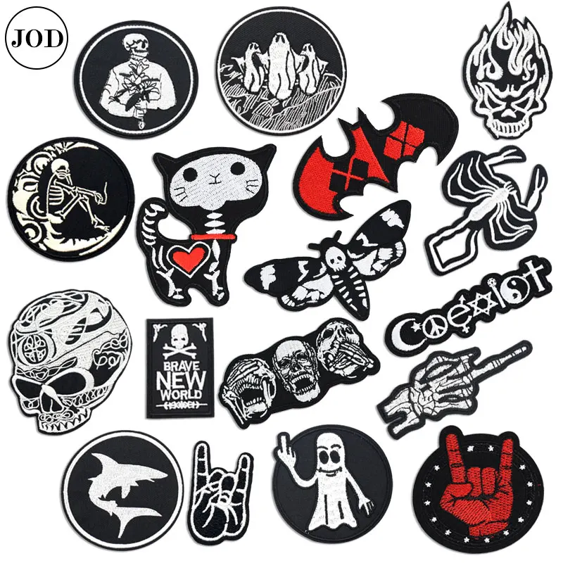 

Biker Patch on Clothes Sticker Skull Embroidery Iron on Patches for Clothing Badge Hell Ghost Stripe Sew on Cloth Bag Repair