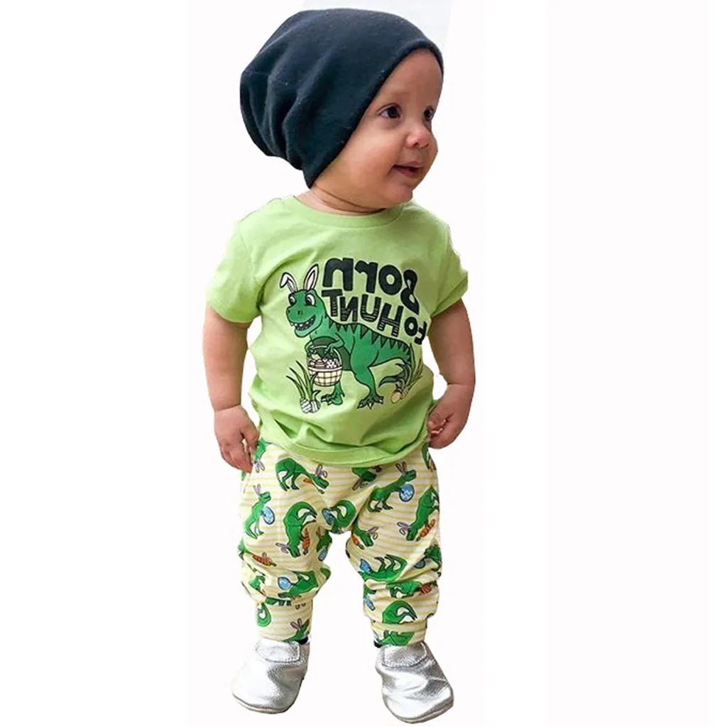 

Baby Boy Girl Kid Letter Printed T shirt NewBorn baby Children clothes Set Infant Kids Tops +Cartoon Printed Pants Outfits