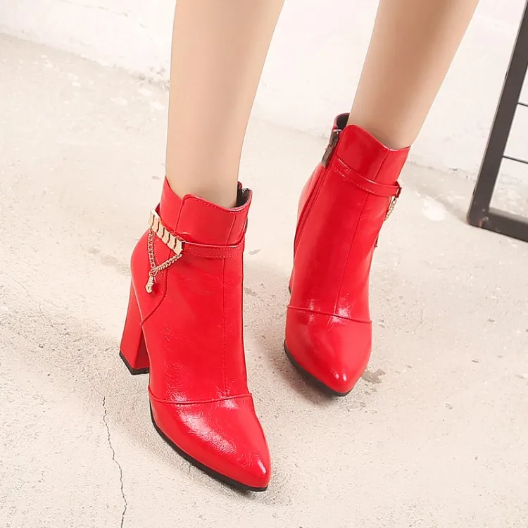 

Big Size 11 12 13 14 15 16 17 Tip side zipper, thick heel, square heel boots, metal chain boots, short tube Martin boots