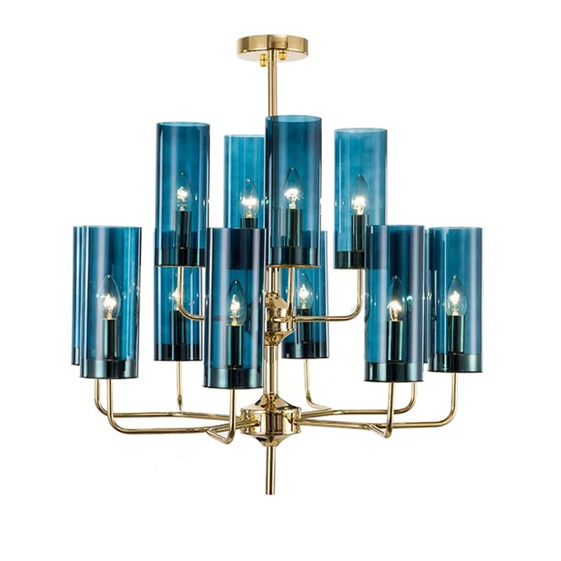 Billig Moderne luxus glas kronleuchter beleuchtung 6 15 köpfe blau Cognac nordic hängen lampe wohnzimmer esszimmer schlafzimmer innen licht leuchte