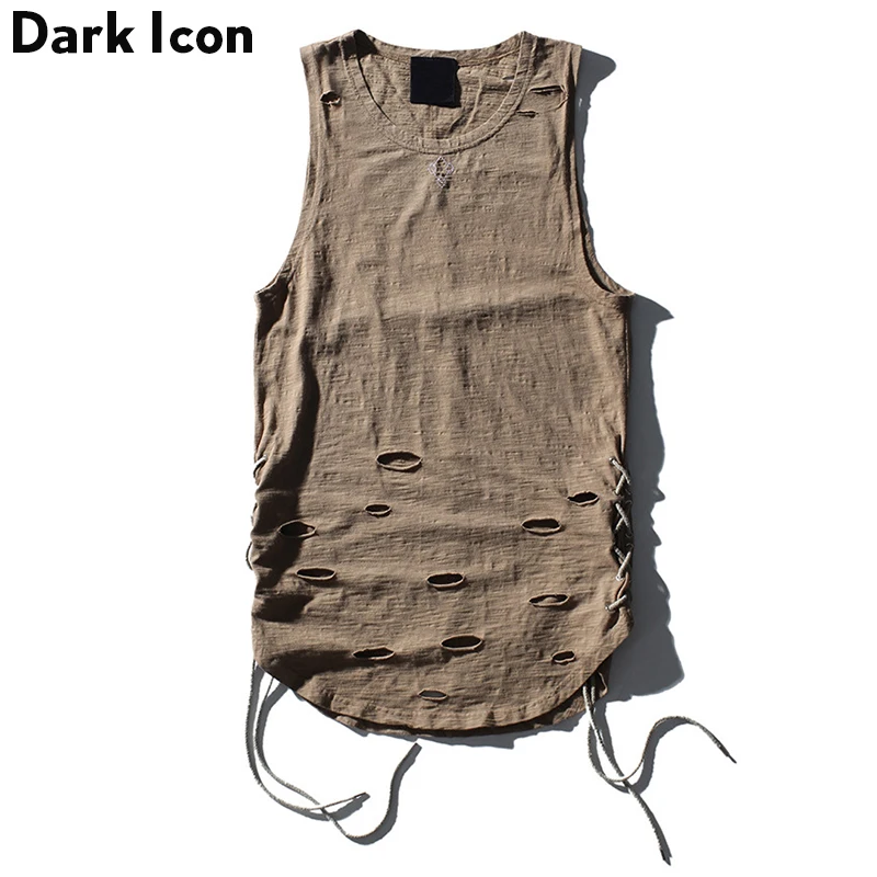 Darkicon Ripped Side String Curved Hem Hip Hop Tank Top 2017 Summer High Quality Mens's Tank Top