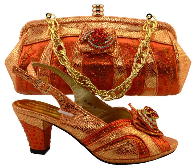 Fashion Shoes and Bag Set African Women Like Orange Color Italian Shoes