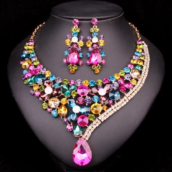 

Gorgeous Big Crystal Bridal Jewelry Sets Wedding Necklace Earring set For Brides Party Costume Accessories Jewelry Drop Shipping