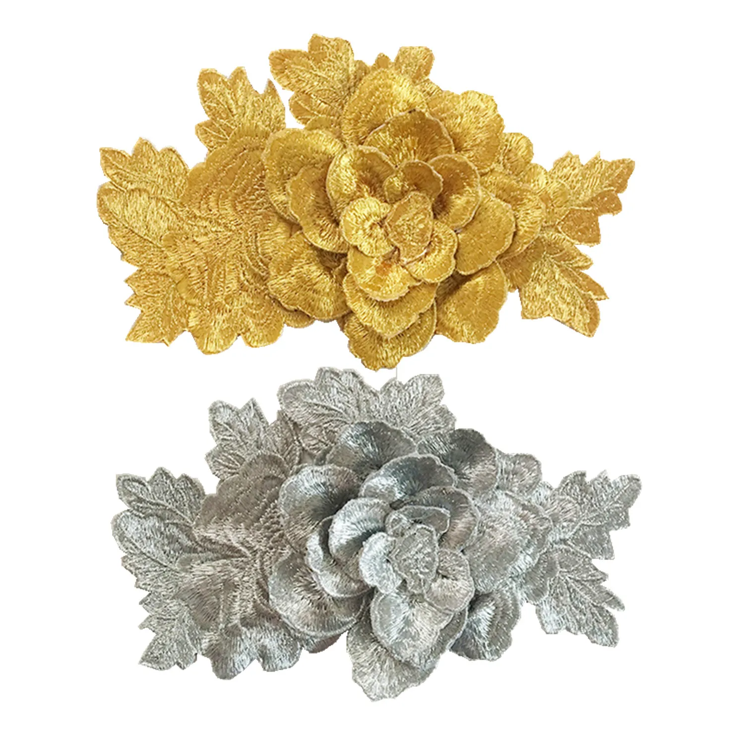 6pc 21x13cm 3d flower embroidered patch gold flowers embroidery patches