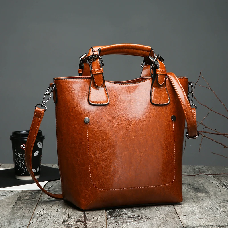 

Hot Sale Women Casual Handbags High Quality Oil Wax Leather Female Shoulder Bag Designer Ladies Vintage Crossbody Bags Big Tote