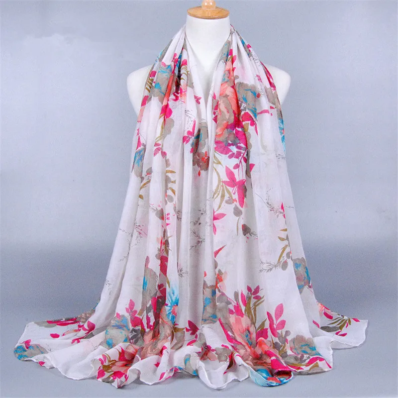 

New printed flower shawls viscose warm headband muffler muslim hijab foulard women cachecol cape scarves echarpes sjaal