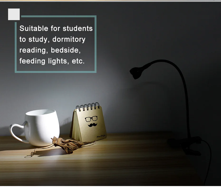 USB Led Настольная лампа с зажимом 3 Вт гибкий светодиодный Настольный светильник алюминиевый черный/серебристый лампа для чтения Usb источник питания Светодиодная лампа для книг