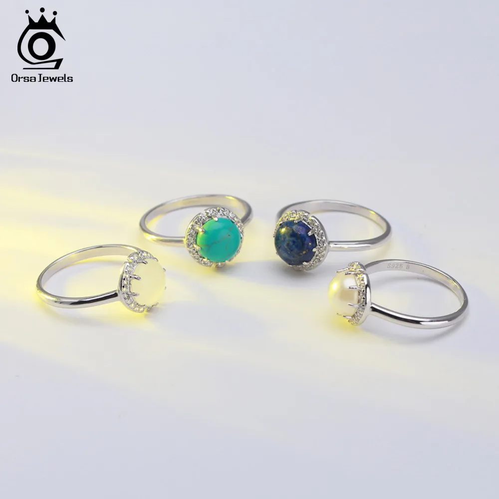 

ORSA JEWELS Genuine 925 Sterling Silver Rings For Female Turquoises Pave Setting AAA Cubic Zircon Women Ring Jewelry SR55-USA