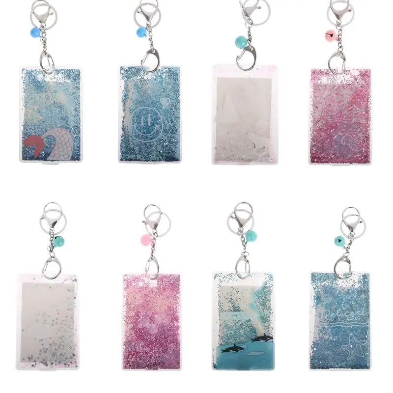 

Portable Fashion ID Card Holder Sequins Bus Card Cover Case Keyring Keychain Gift