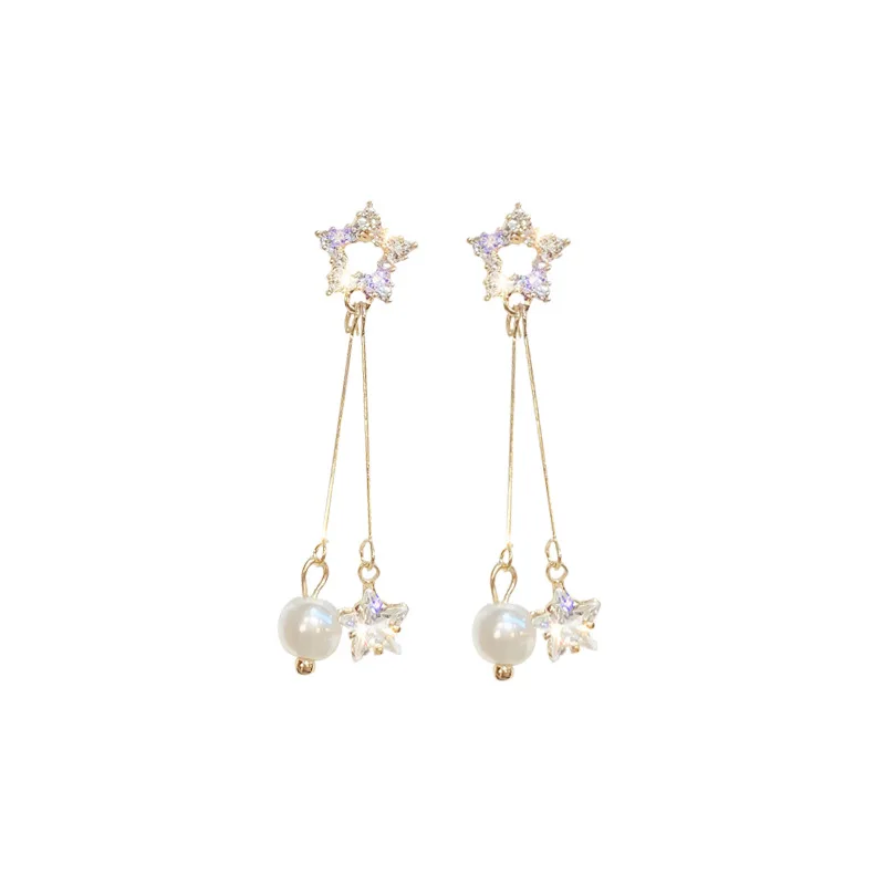 

DREJEW Star Pearl Flower Rhinestone Statement Earrings 2019 925 Gold Silver Drop Earrings Sets for Women Wedding Jewelry HE7521