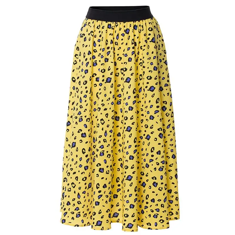 

Leopard Pleated Skirt Women Boho Chic Summer 2019 Fashion Print Elastic High Waist Ladies Casual Yellow Sweet Beach Skirts Girl